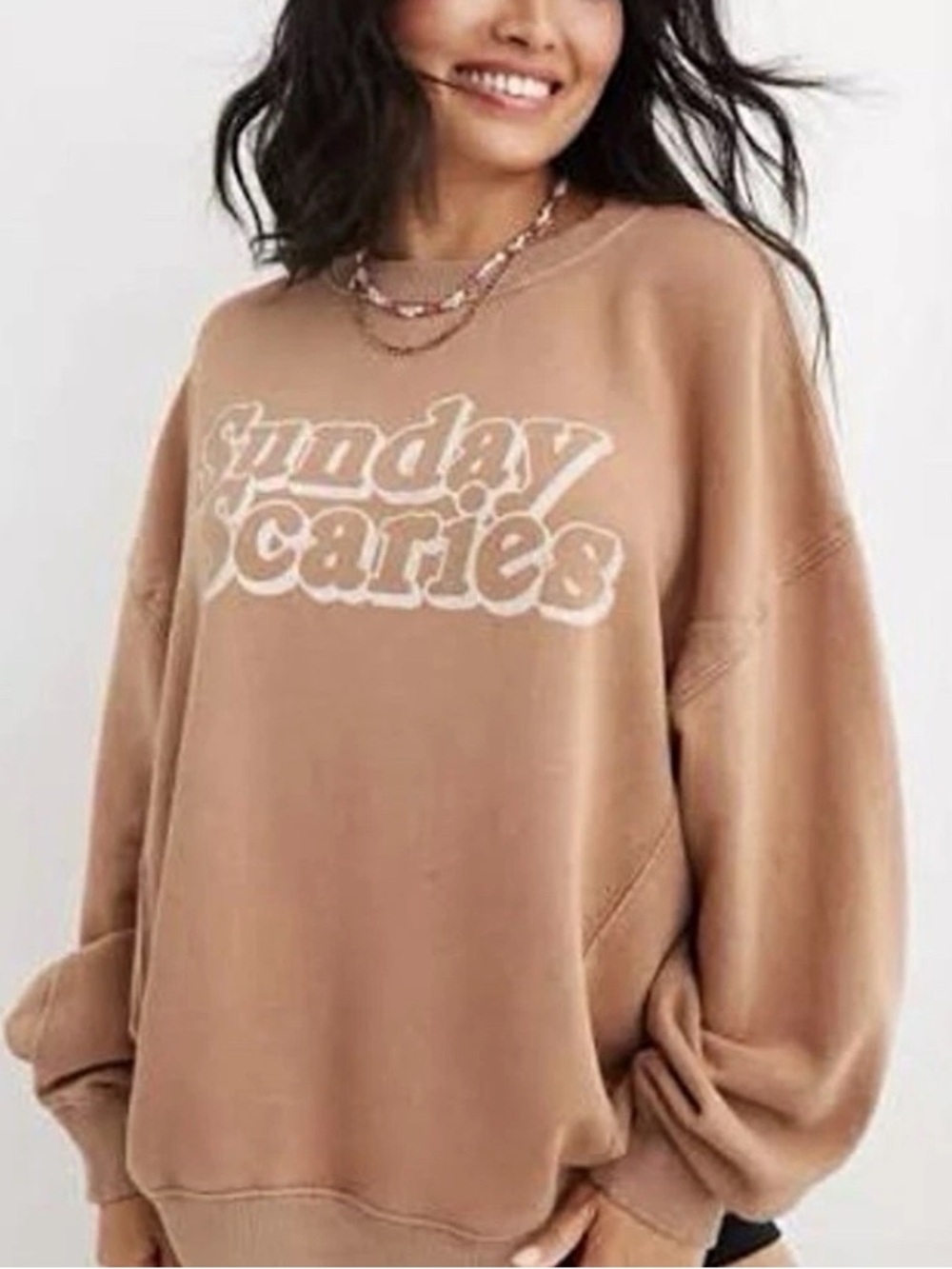 Aerie Tan "The Chill Crew" Sunday Scaries Oversized Graphic Sweatshirt XL